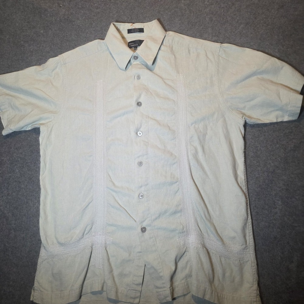 marc edwards linen Beige Stitch Pattern Beige Button Down Large 234
